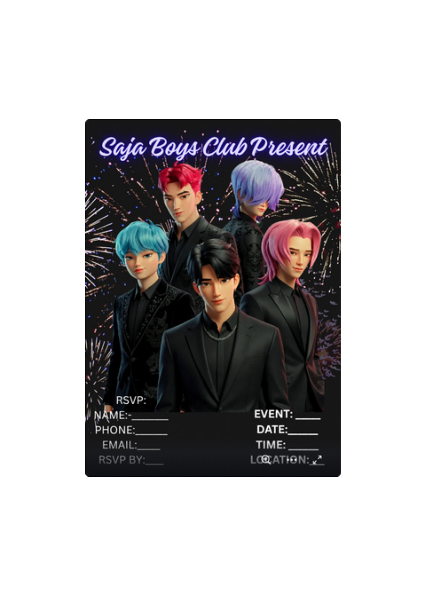 Saja Boys Club Editable Party Invitation Template